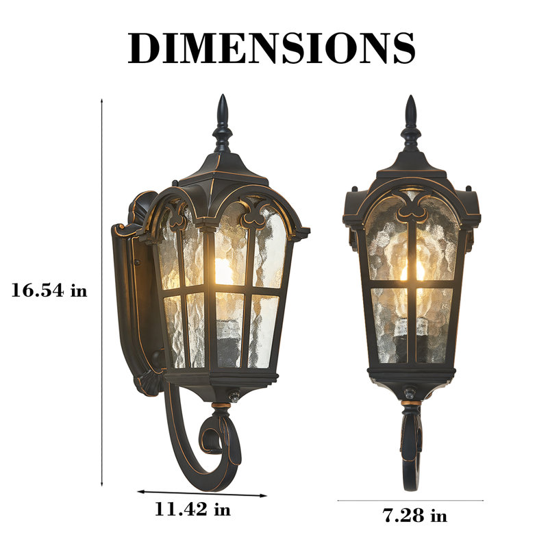 Applique murale extérieure rétro de 42 cm (16,54 po) avec bordure dorée, 1
