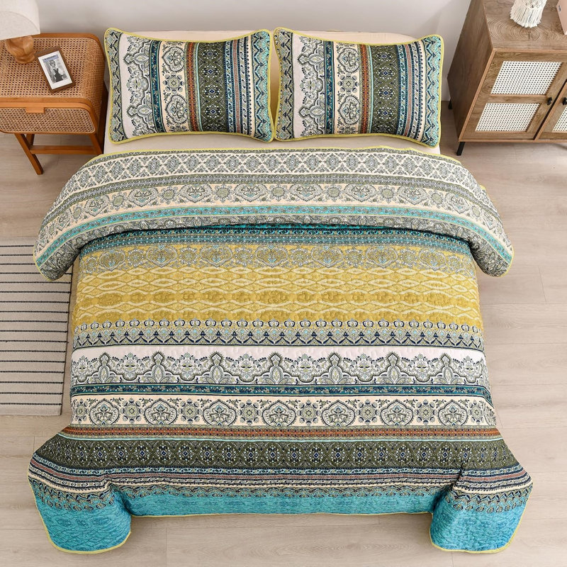 Ensemble de courtepointe 3 pièces Boho, Courtepointe grande taille et 2 pièces supplémen