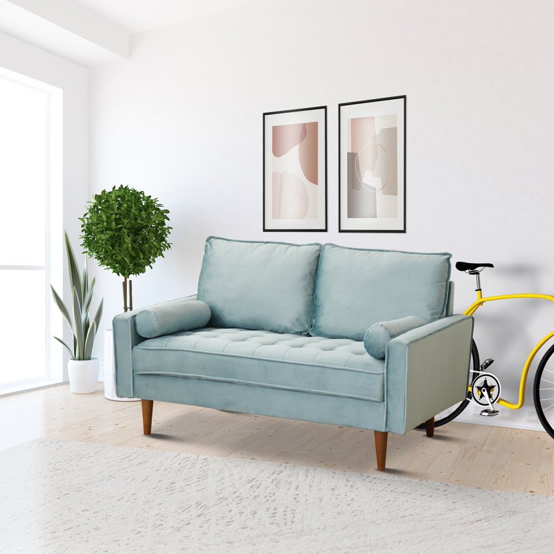 Marsai Upholstered 59'' Loveseat, Light GreyishCyan Velvet
