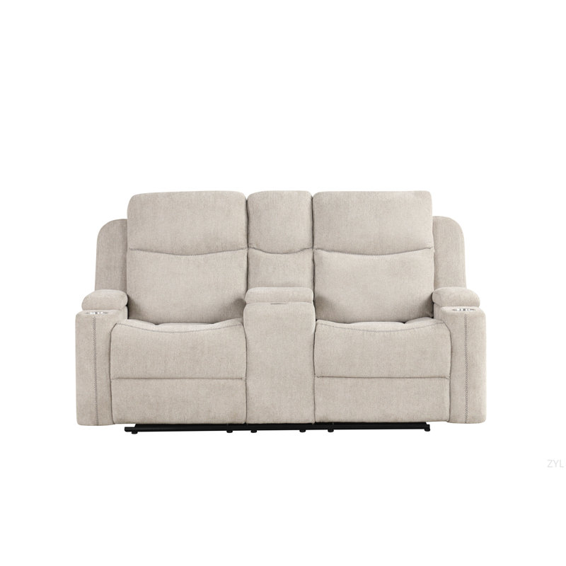 Causeuse en chenille gris clair avec console
