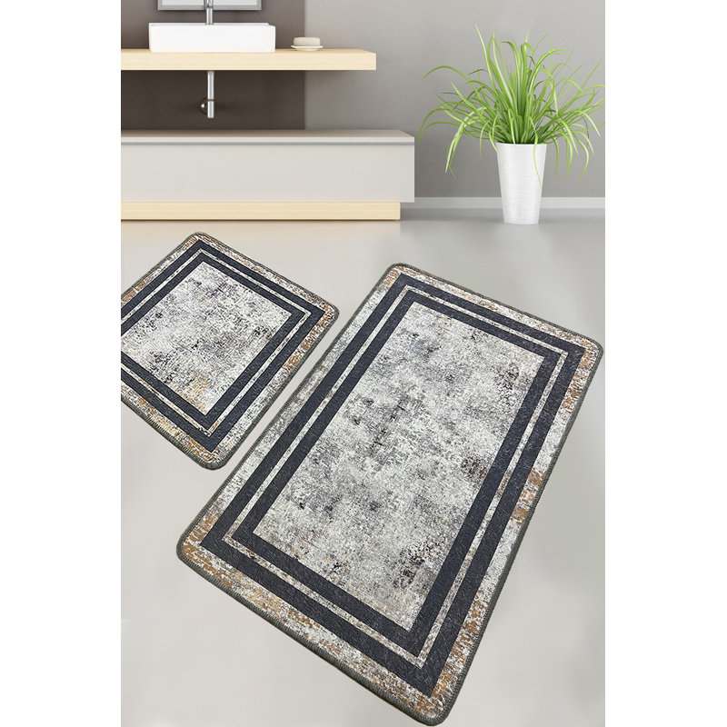 Luxurious Bathmat Set (2 Pieces), Antibacterial Polyester, 23.6 x 39.4 inches & 19.7 x 23.6 inches | Soft 0.4-inch Pile Height, Non-Slip Underside, Machine Washable | Ideal for Bathroom Comfort & Safety