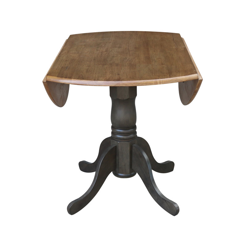 Philipston Extendable Round Solid Wood Dining Table, Washed Coal, Hickory