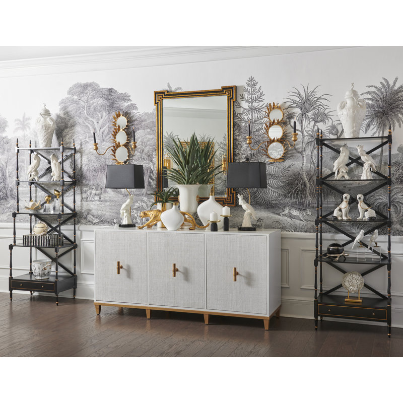 Rectangular Black and Gold Wooden Wall Mirror
