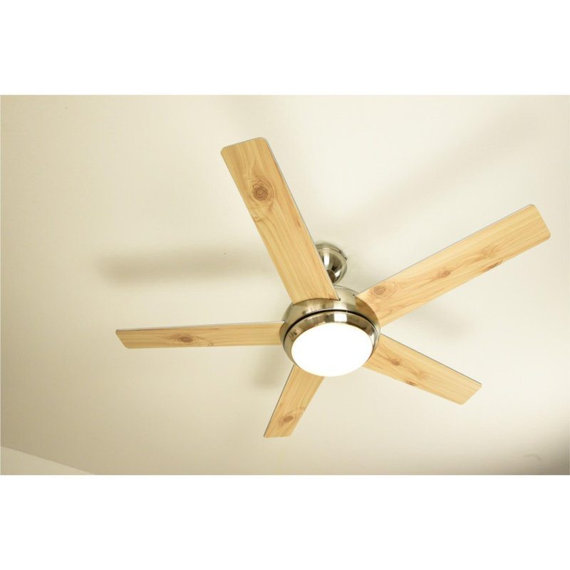 112cm Ceiling Fan with Light Kit, Satined Nickel/Silver/Pine