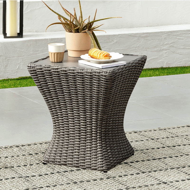 Ensemble de conversation d'extérieur pivotant en osier 3 pièces pour 2 personnes avec table d'appoint Keaisha , Gris brunâtre
