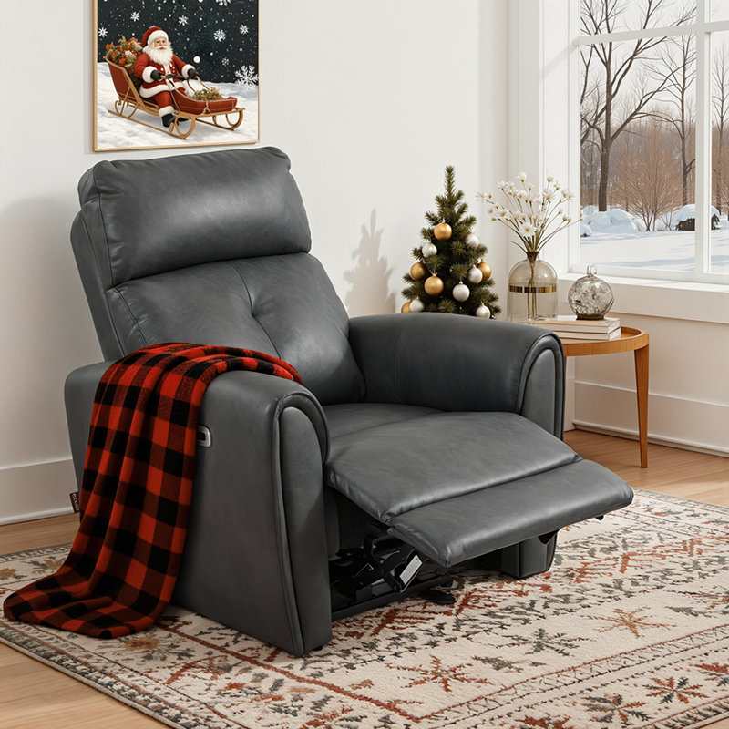 Petit fauteuil inclinable près du mur 17,9 po avec support lombaire et ports de charge USB et Type-C, similicuir, Gris foncé