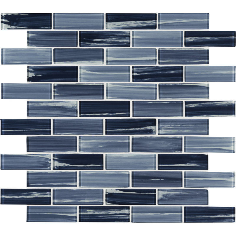 Subway 12 in. x 12 in. Glossy Glass Mosaic Wall Tile, Oceania Azul