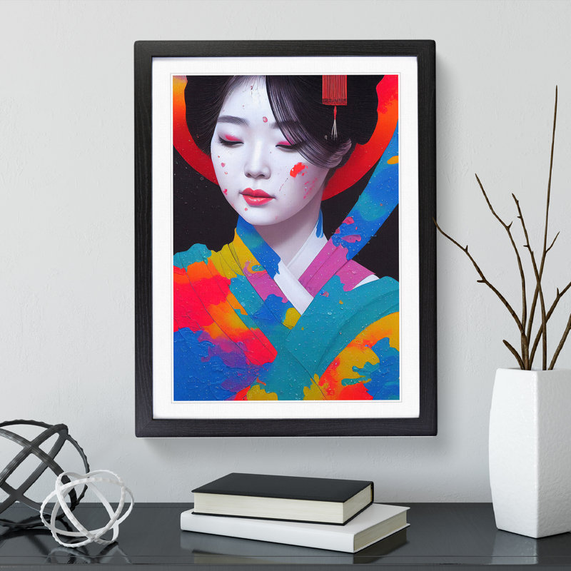 Paint Splashed Geisha No.1 - Framed Print, Black Framed, 64cm H x 46cm W x 2cm D