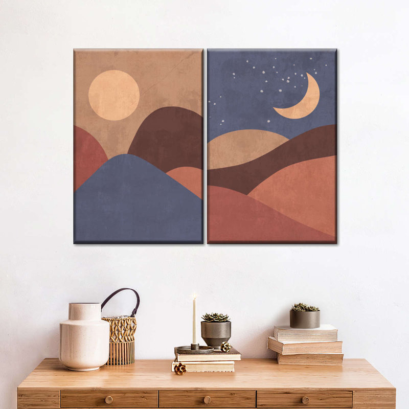 Boho Sun Moon And Mountains I, reproduction d'art sur toile, H 32 po x l 48 po x P 1,25 po