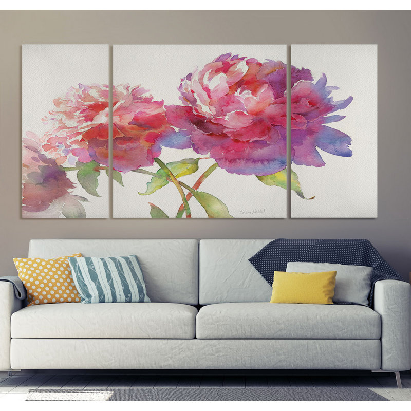 « prix pivoines ii », image multi-pièces sur toile tendue, H 40 po x l 80 po x P 1,5 po