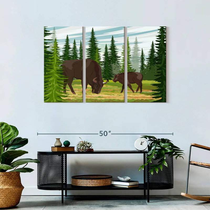 Brampt Grazing Bison And Calf, 28" H x 45" W