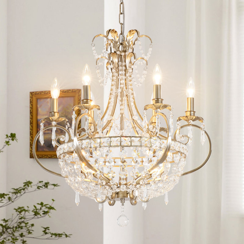 Cavrie 9-Light Vintage Candle Dimmable Chandelier with Crystal Accents