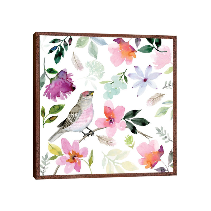 Lovetales Bird by Stephanie Ryan - Painting on Canvas, Classic Brown Wood Floater Framed, 45.72cm H x 45.72cm W x 3.81cm D