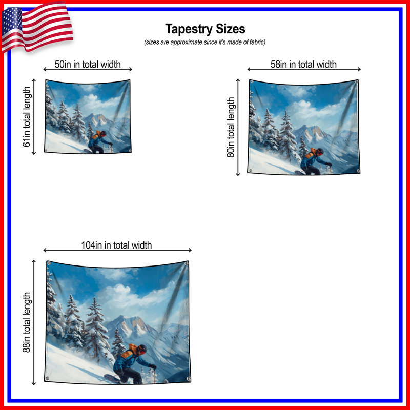 Tapisserie murale Snowy Mountain, H 50 po x l 60 po avec 4 œillets