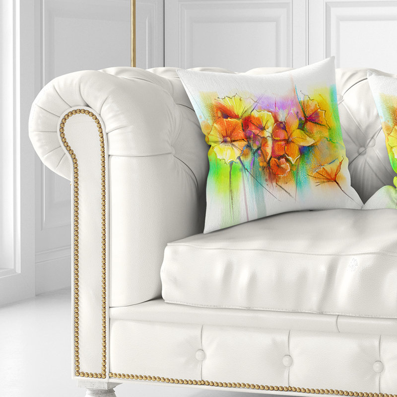 Gerbera et marguerites jaune vif - Coussin imprimé floral, 16 po x 1 po, Coussin décoratif