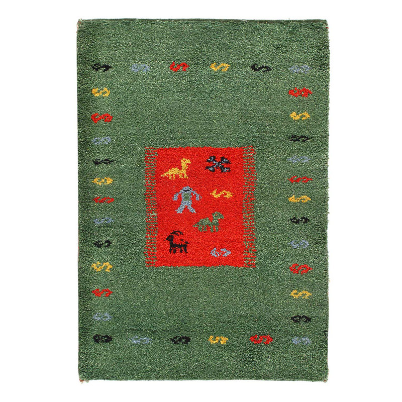 Green Hand Knotted Gabbeh Rug 2'X 3'