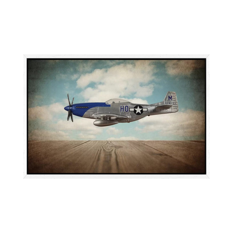 P51 Mustang - Print on Canvas, 101.6 cm H x 66.04 cm W, White Framed