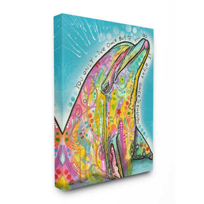«live once artful arc-en-ciel splatter dolphin’par dean russo, impression