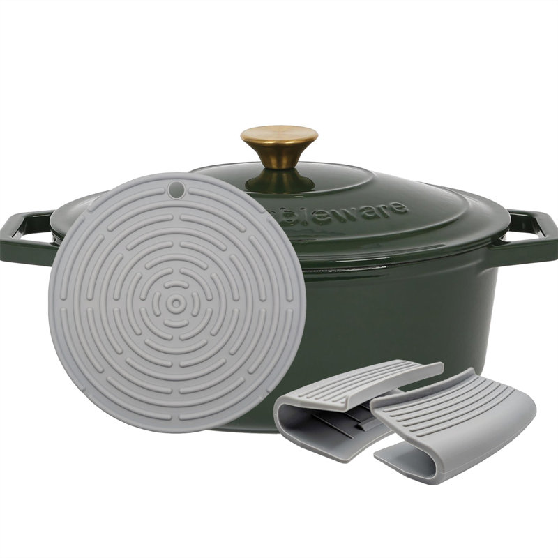 Argon Tableware - Oval Cast Iron Casserole Dish - 4.68L, Green