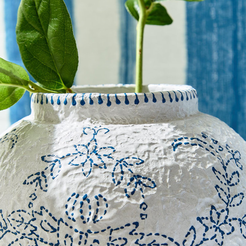 Ensemble de 2 vases Ecomix bleus et blancs décorés à la main
