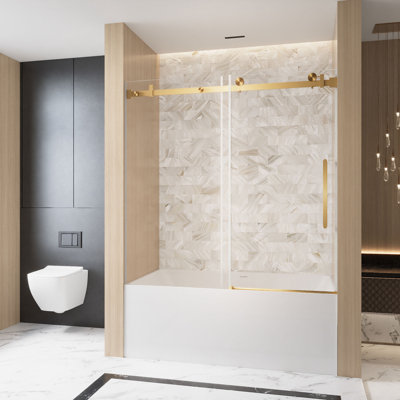 Corona 56–60"Wx60"H Frameless Single Sliding Shower Door with 1/4" Tempered Glass & Explosion-Proof Film