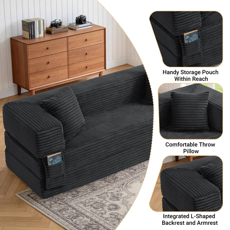 78" Convertible Compression Sofa Bed, Dark Gray