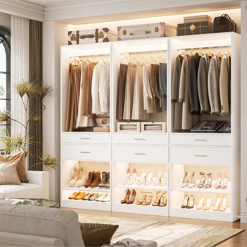 24.4'' W Freestanding Closet System With Adjustable Shoe Shelves And Drawers, White