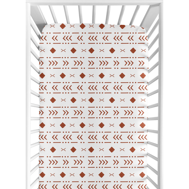 Drap-housse pour lit de bébé Boho Tribal, Blanc / orange rouille