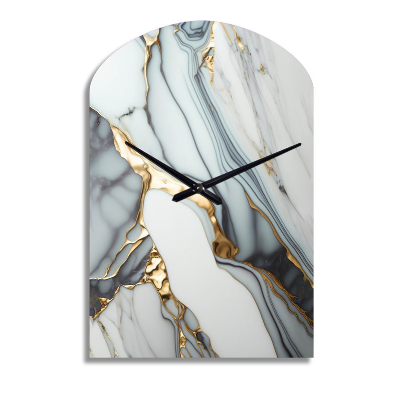 Horloge murale abstraite géométrique en or et blanc V - horloge murale asymétrique, Moyenne