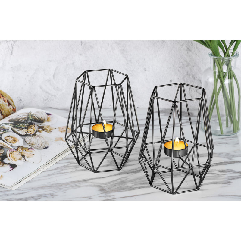 Echtwerk Teelicht Kerzenhalter Set, Geometrisches Design, Votiv Kerzenhalter, Tischdeko, 9,5 x 9,5 x 17 cm, Black