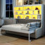 Beige Queen Bed With Folding , Built - In Storage And Led Comfortable Space Saving Solution Size A Functional For Compact Living