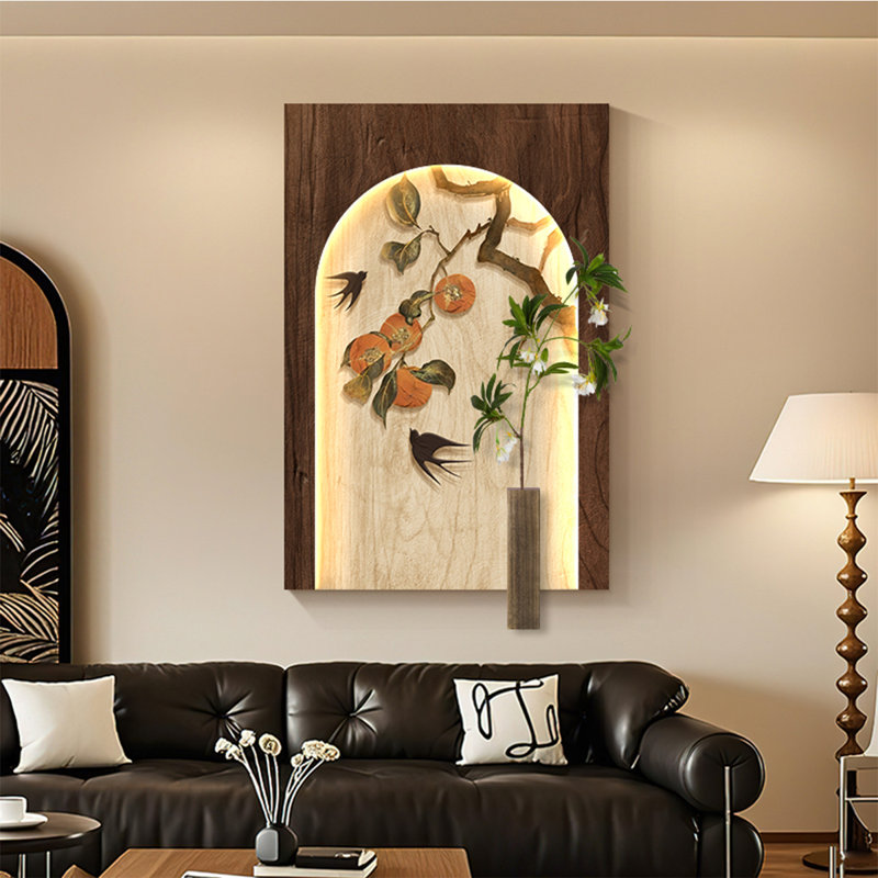 Persimmon Prosperity ", art mural rétro en grès chinois - décoration de salon / vestibule