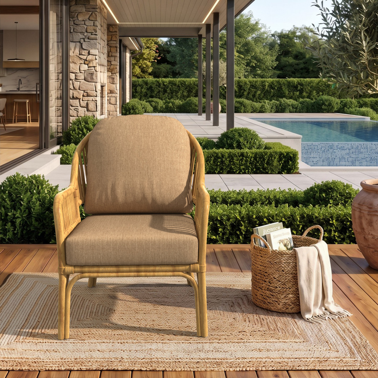 Amala 22" Sunbrella® Seat and Back Cushion, Canvas Heather Beige Sunbrella® Canvas