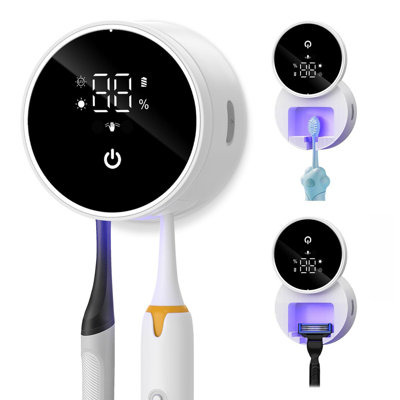 UV Toothbrush Cleaner Holder Wall Mounted, 1 Compartment (White)
