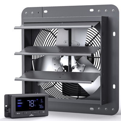 Ventilateur mural iLIVING ILG8SF12V-DC 12 ", obturateur automatique, commandes de température et d'humidité à vitesse variable, moteur à courant continu de 960 pi³ / min à 1 600 tr / min