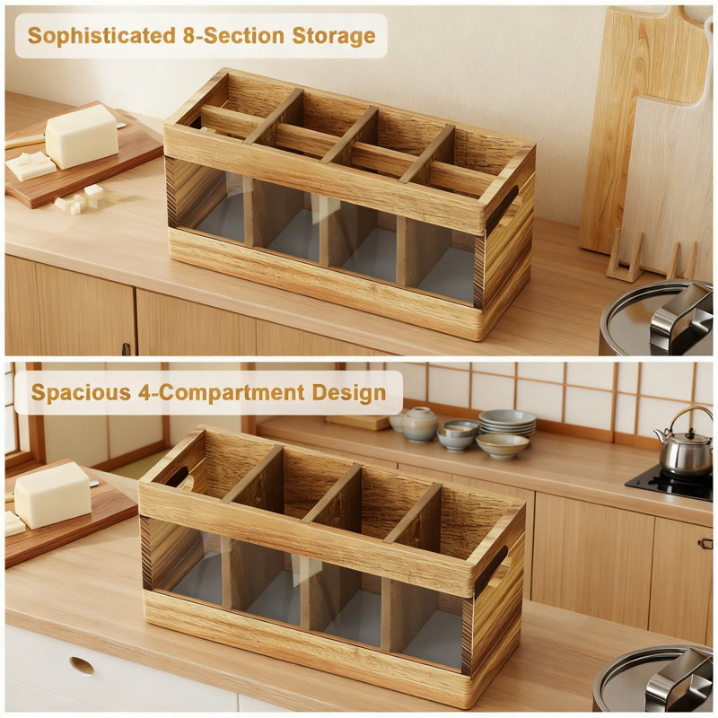 Porte-ustensiles en bois avec base en pierre de séchage, organisateur de comptoir réglable à 4 ou 8 compartiments pour les outils de cuisine de ferme