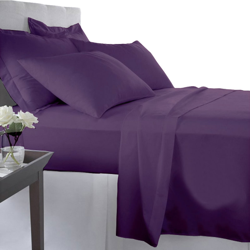 Becky Cameron 1800 Series Double-Brushed Microfiber 4 Piece Sheet Set, Full Sheet Set + Fitted Sheet + 2 Pillowcases, Purple
