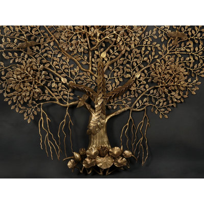 Handmade 52-Inch Large Brass Tree of Life Wall Hanging with Perched Birds – Ornate Banyan Statement Sculpture, Symbolic Nature Decor for Luxury Homes & Meditation Spaces