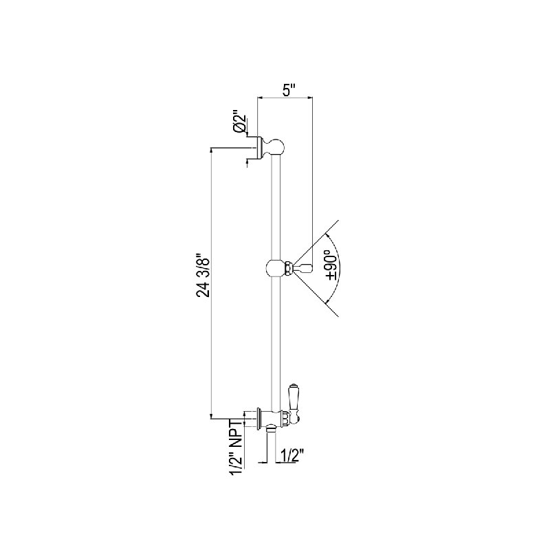 Edwardian™ 24.37" Slide Bar with Integrated Volume Control and Outlet, Polished Chrome