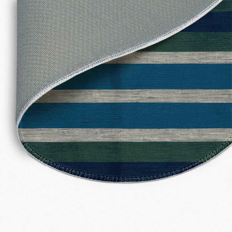 Tapis intérieur / extérieur bleu HorizontalStripes, Rond 5 pi