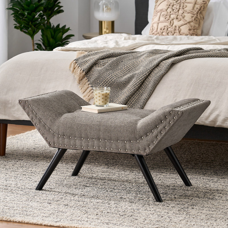 Cescily Polyester Blend Upholstered Bench, Gray
