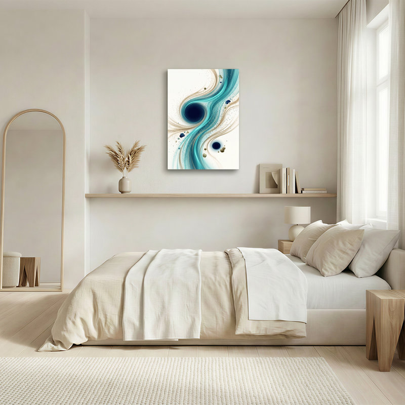 Art mural sur toile bleu sarcelle et beige, H 40 po x l 28 po