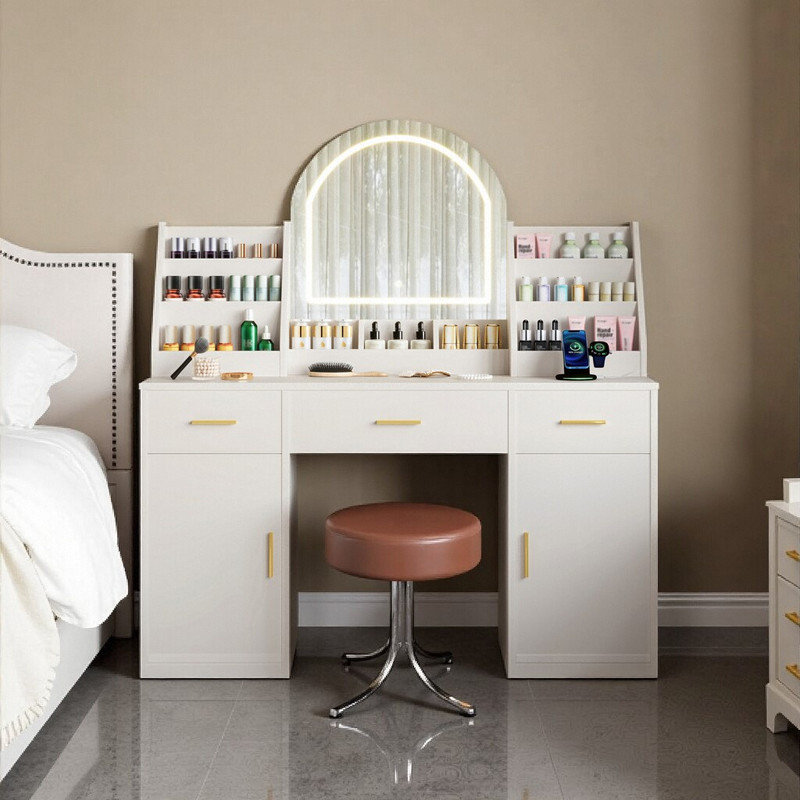 Coiffeuse moderne 47 po avec miroir à DEL, coiffeuse avec tabouret de rangement