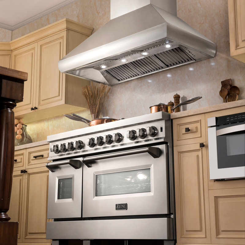 Colorful Series Professional 2 Piece Kitchen Package with 48" Freestanding Dual Fuel Range & 48" Wall Mount Range Hood, Snow