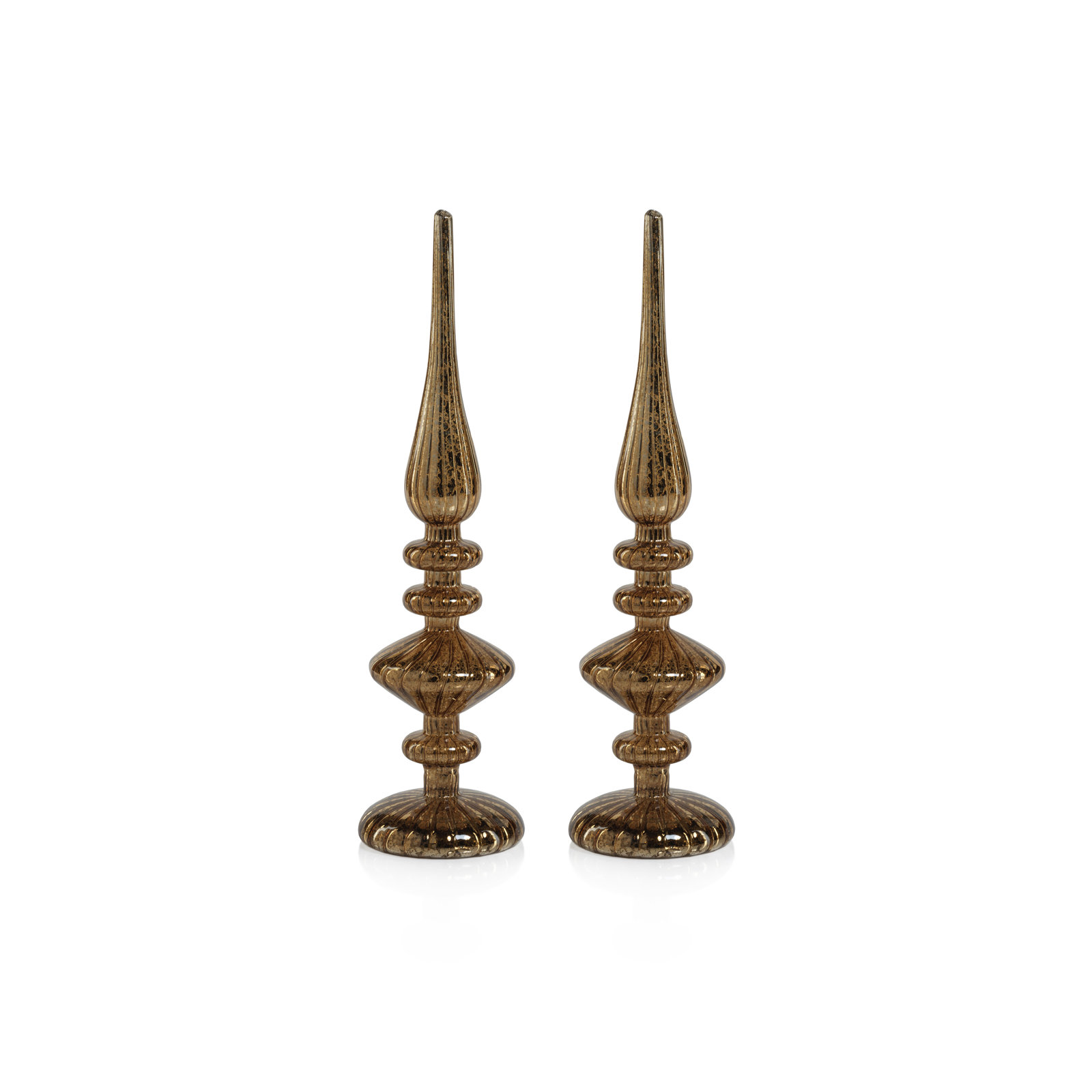 Azenor 2-Piece Lighted Tabletop Finial Set, 13.25" H x 3.5" W x 3.5" D, Antique Gold