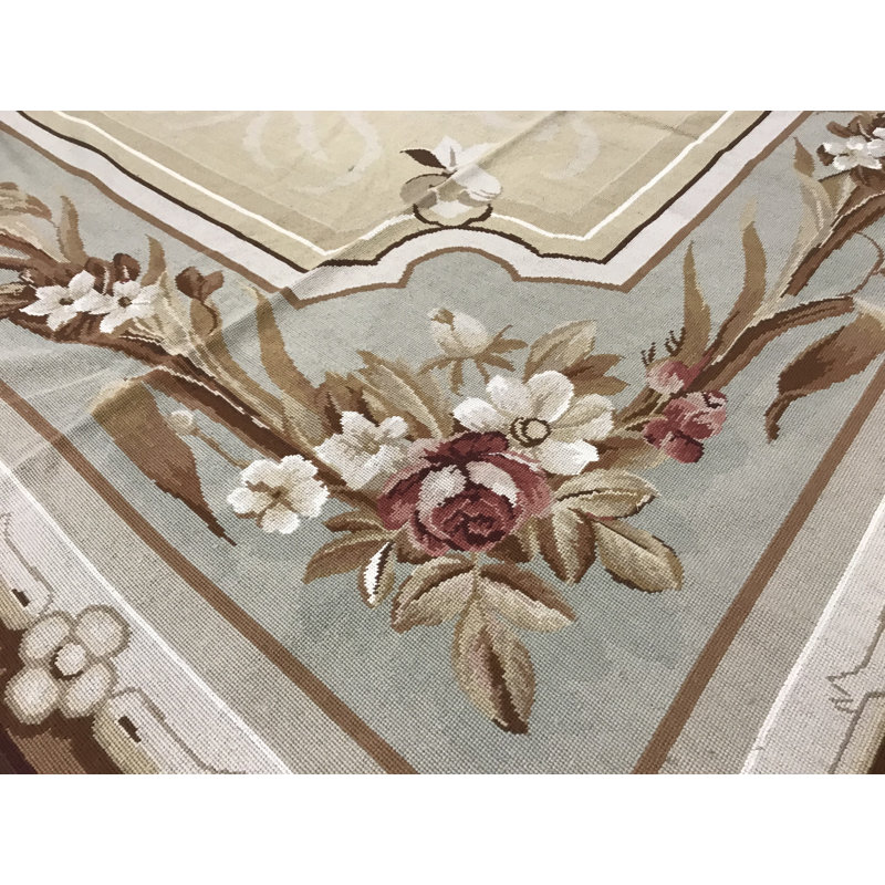 Hand-Knotted High-Quality Beige and Light Green Area Rug