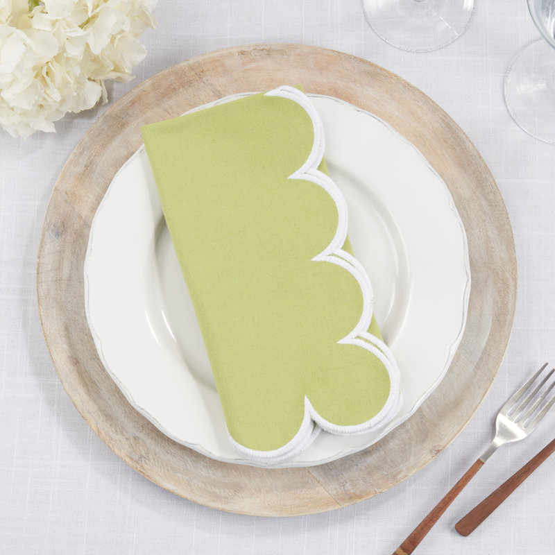 Refined Scallop Border Cotton Cloth Napkins 20" W X 20" L, Set Of 4, Kiwi