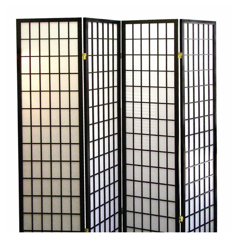 Paravent de style japonais à 4 panneaux de 70 pouces de hauteur, avec cadre en bois noir et panneaux en papier