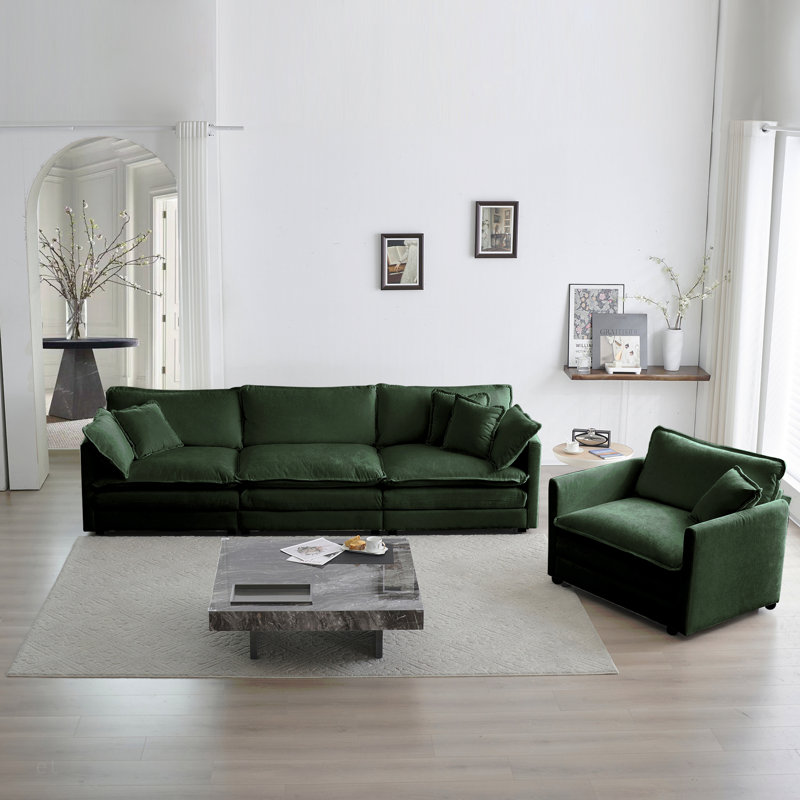 Ensemble de canapé modulaire 2 pièces, ensemble de canapés modulaires de salon, canapé à assise profonde pour salon, 1 + 3 places en chenille