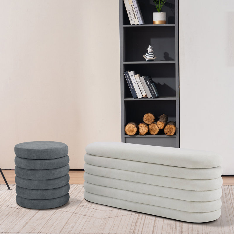 Banc de rangement avec repose-pieds Berkeley, Crème, crème